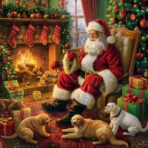 Santa Claus Fireplace Cross Stitch Kit - Complete Embroidery Set NWT